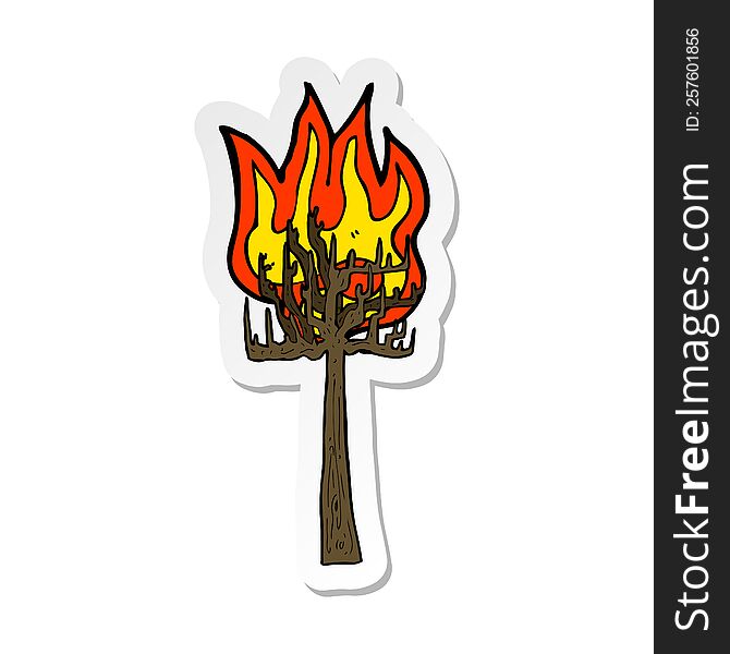 sticker of a cartoon tree on fire