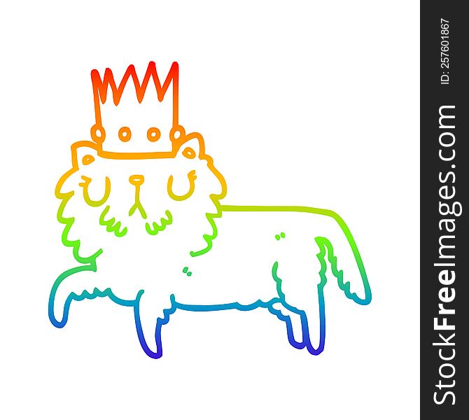 Rainbow Gradient Line Drawing Cartoon Cat Wearing Crown