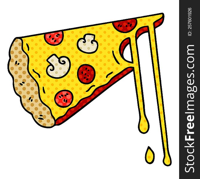 comic book style quirky cartoon cheesy pizza. comic book style quirky cartoon cheesy pizza