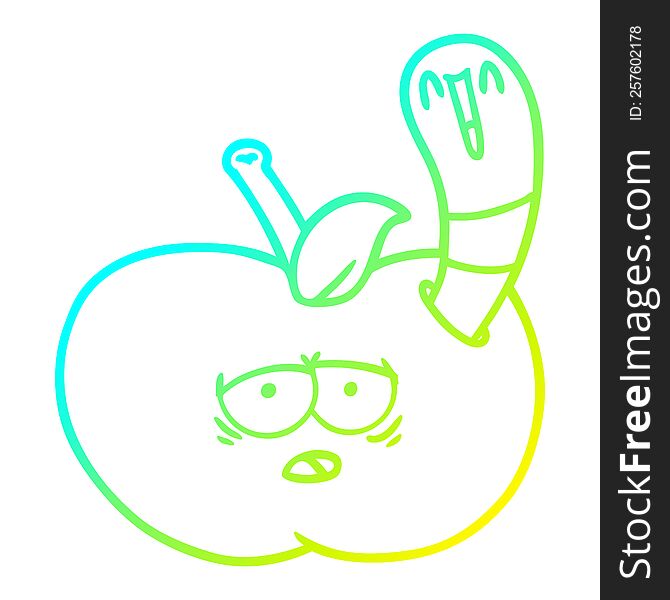 cold gradient line drawing of a cartoon worm in apple
