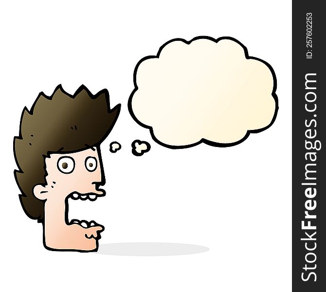 Cartoon Terrified Man With Thought Bubble
