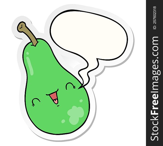 Cartoon Pear And Speech Bubble Sticker