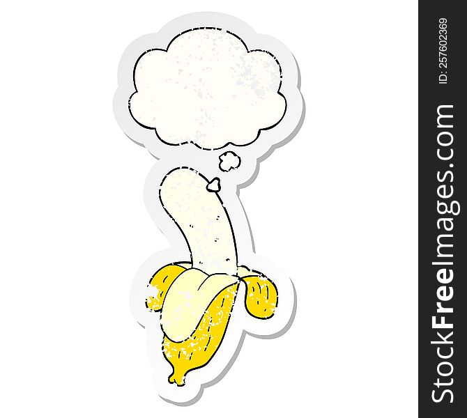 Cartoon Banana And Thought Bubble As A Distressed Worn Sticker