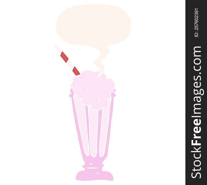 cartoon milkshake with speech bubble in retro style