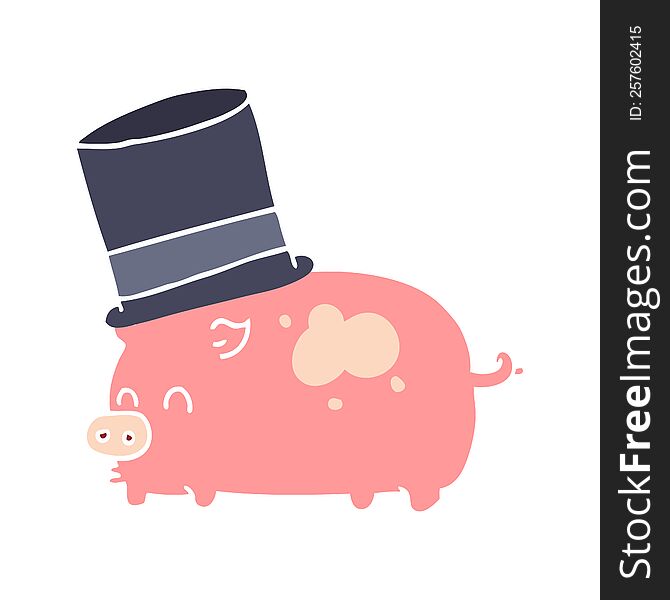 Flat Color Style Cartoon Pig Wearing Top Hat