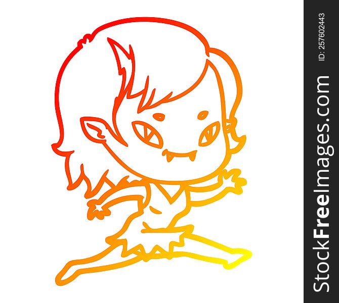 warm gradient line drawing cartoon friendly vampire girl running