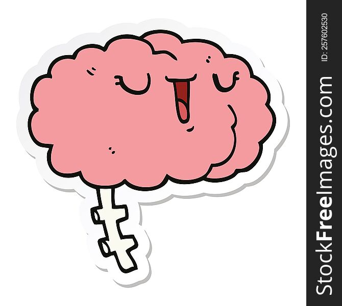 sticker of a happy cartoon brain