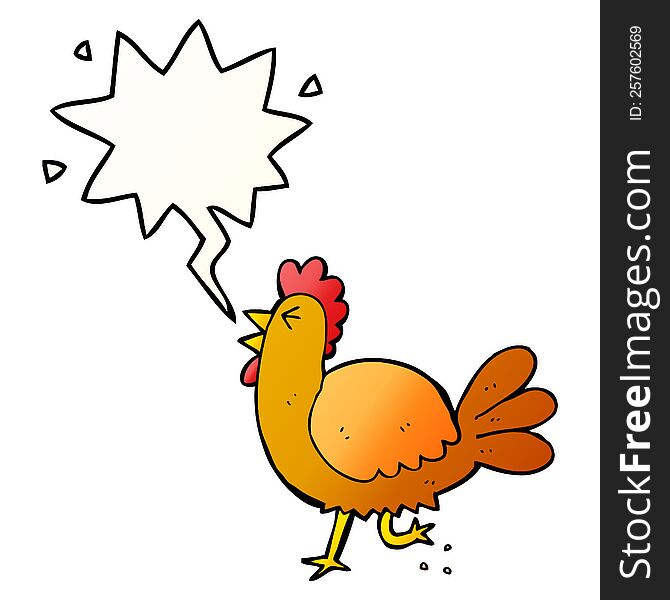 Cartoon Rooster And Speech Bubble In Smooth Gradient Style