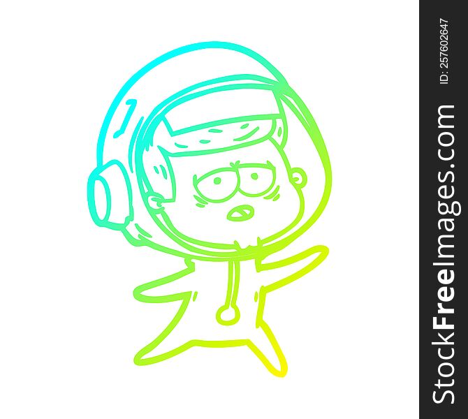 Cold Gradient Line Drawing Cartoon Tired Astronaut