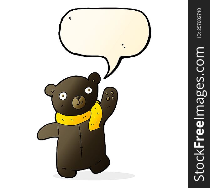 cute cartoon black teddy bear with speech bubble