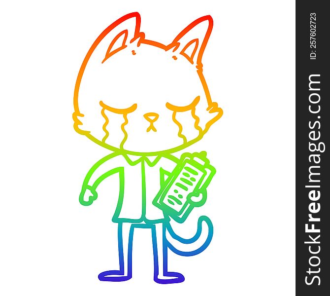 Rainbow Gradient Line Drawing Crying Cartoon Business Cat