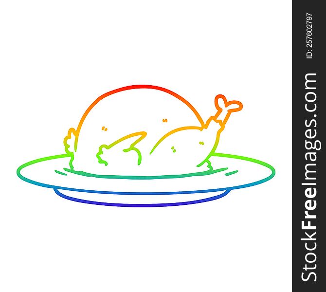 rainbow gradient line drawing of a cartoon cooked turkey