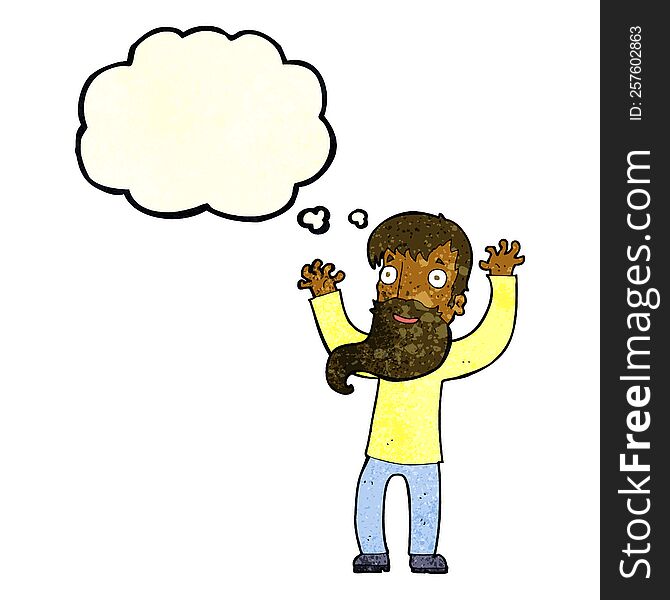 Cartoon Excited Man With Beard With Thought Bubble