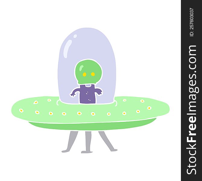 Flat Color Illustration Of A Cartoon Flying Saucer
