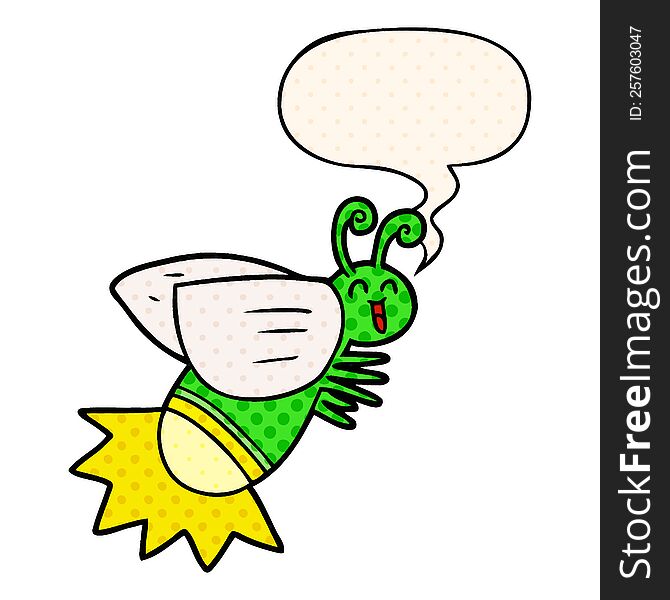 cartoon glow bug and speech bubble in comic book style