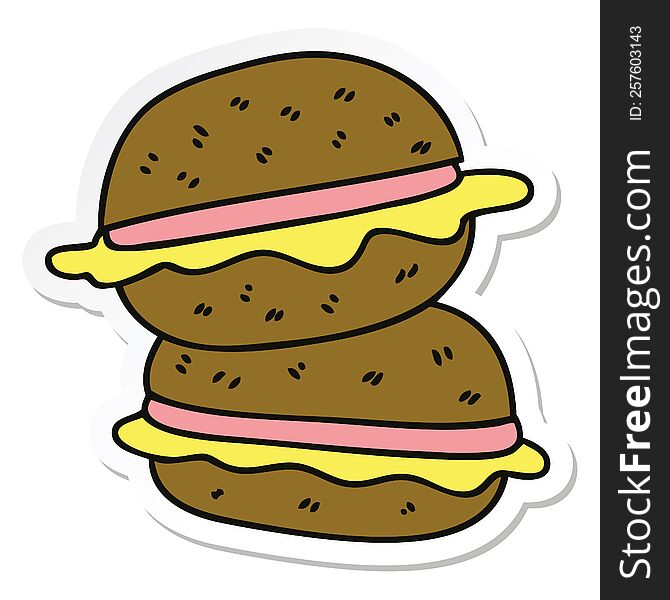 sticker of a quirky hand drawn cartoon sandwich