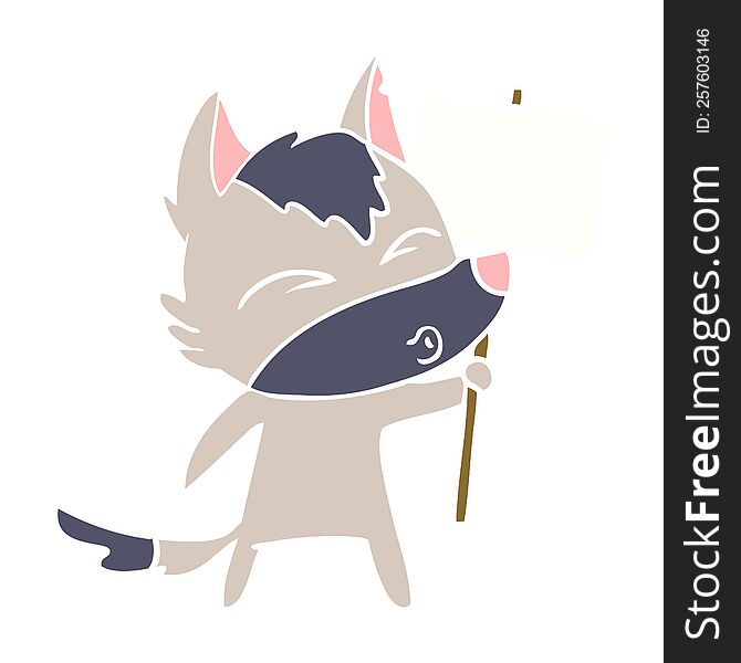 flat color style cartoon wolf with protest sign