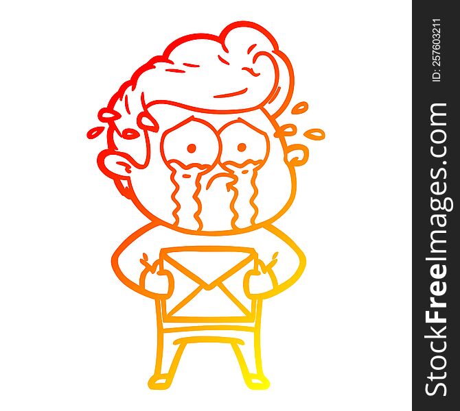 warm gradient line drawing of a cartoon crying man receiving letter
