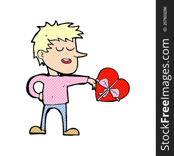 Cartoon Man With Valentine Gift