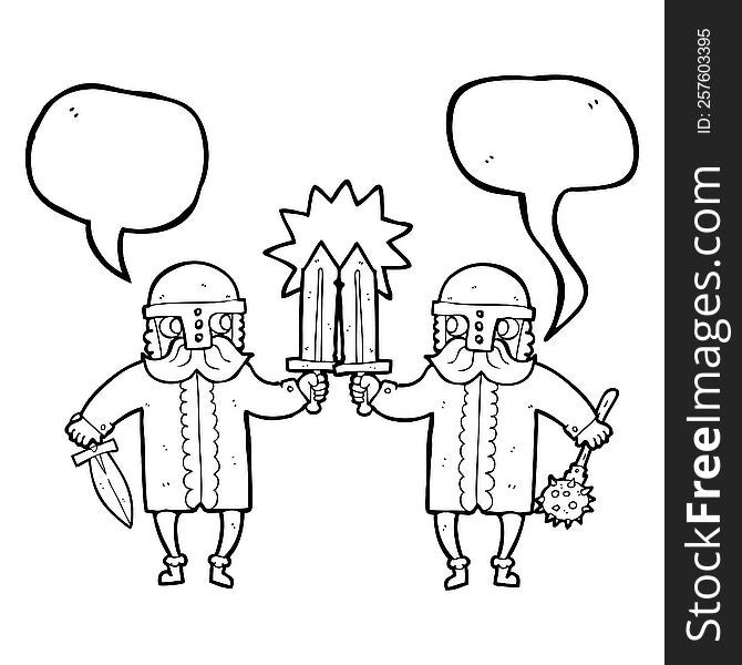 freehand drawn speech bubble cartoon viking warriors