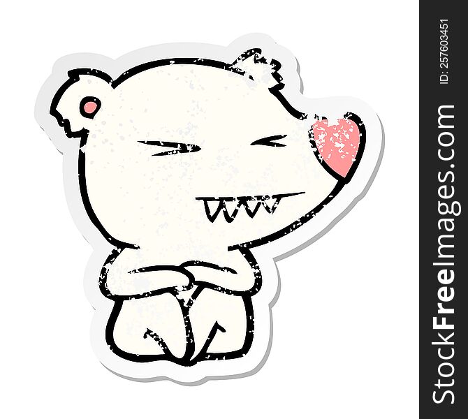 Distressed Sticker Of A Angry Polar Bear Cartoon Sitting