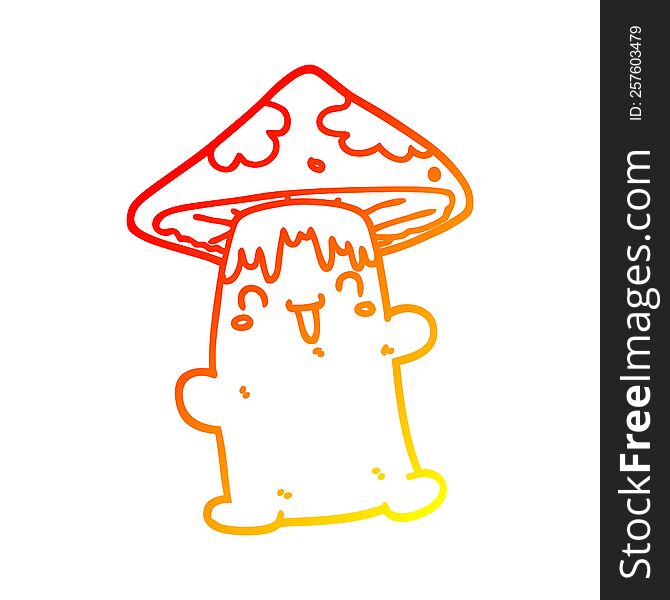 warm gradient line drawing cartoon mushroom character