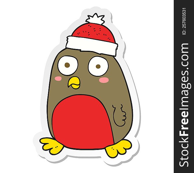 Sticker Of A Cartoon Christmas Robin