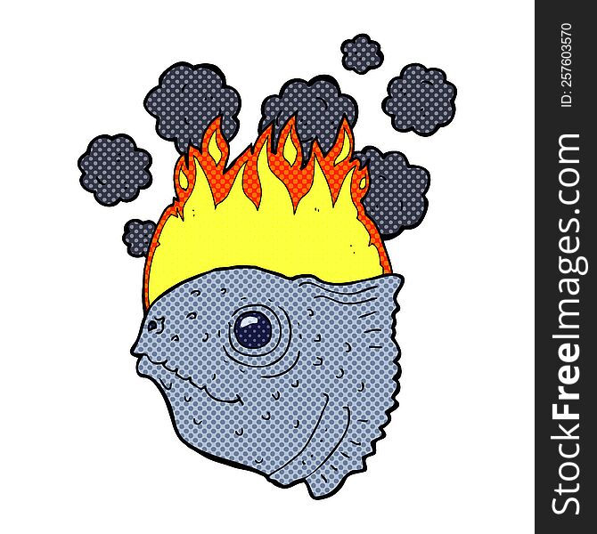 cartoon burning fish head