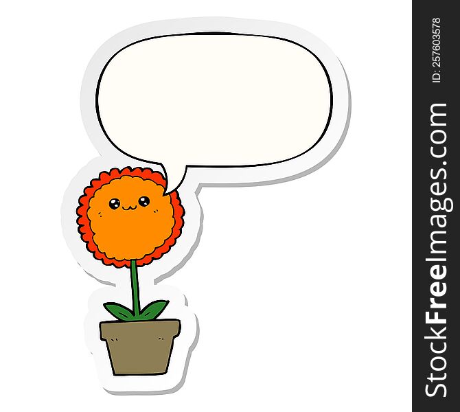 Cartoon Flower And Speech Bubble Sticker