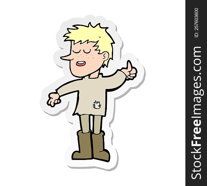 sticker of a cartoon poor boy with positive attitude