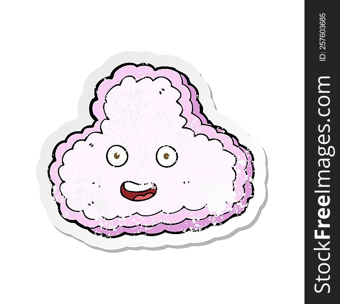 Retro Distressed Sticker Of A Cartoon Happy Pink Cloud
