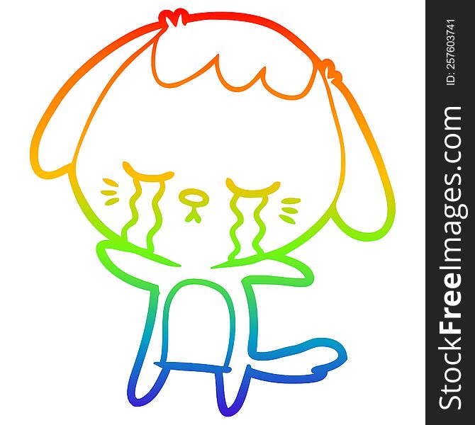rainbow gradient line drawing of a cartoon crying dog