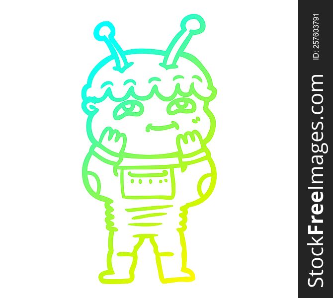 Cold Gradient Line Drawing Surprised Cartoon Spaceman