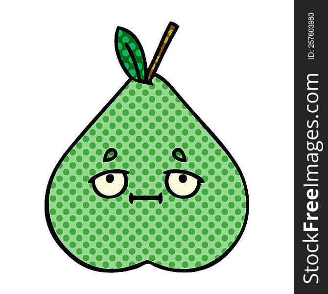 comic book style cartoon of a green pear