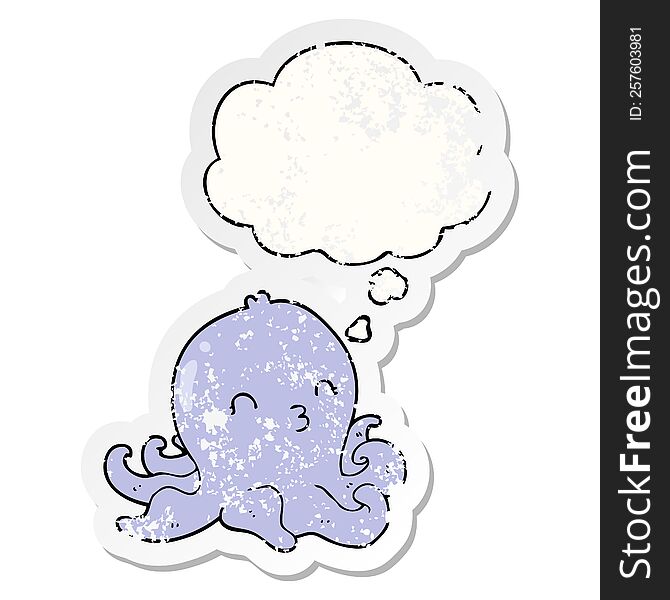 Cartoon Octopus And Thought Bubble As A Distressed Worn Sticker
