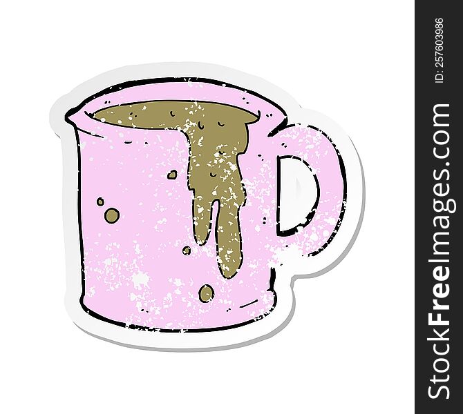 Retro Distressed Sticker Of A Cartoon Coffee Mug