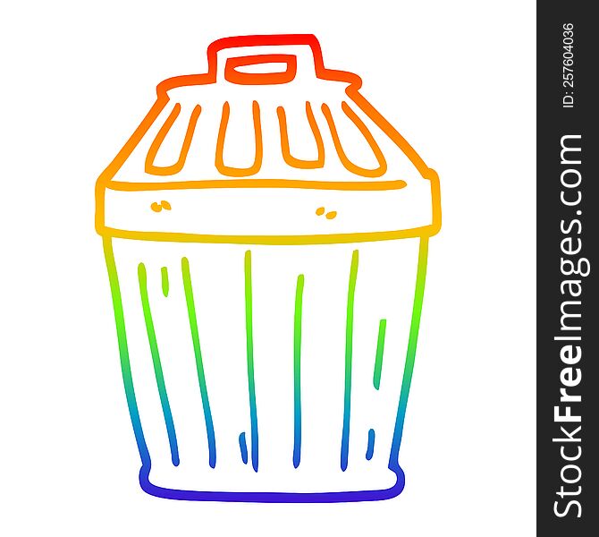 rainbow gradient line drawing of a cartoon waste bin