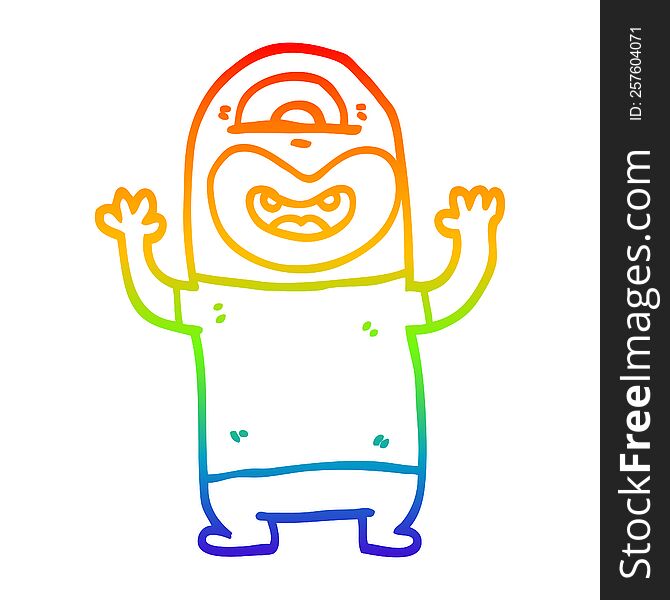 Rainbow Gradient Line Drawing Cartoon Alien Monster