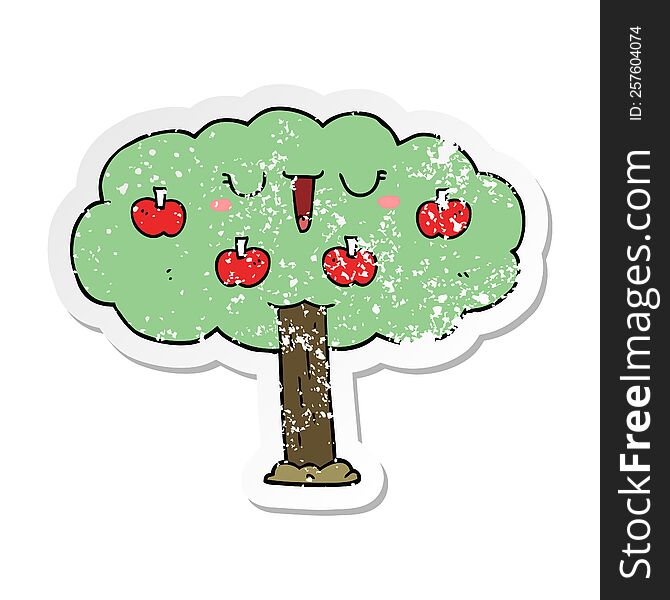 Distressed Sticker Of A Cartoon Apple Tree