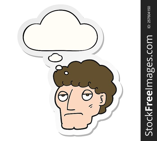 Cartoon Bored Man And Thought Bubble As A Printed Sticker