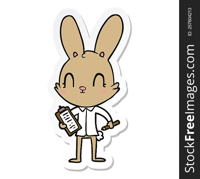 sticker of a cute cartoon rabbit with clipboard