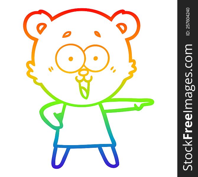 Rainbow Gradient Line Drawing Laughing Pointing Teddy Bear Cartoon