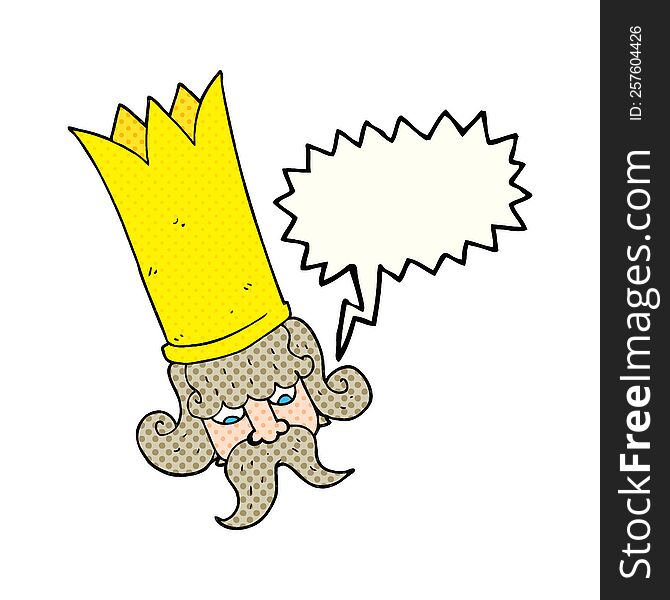 freehand drawn comic book speech bubble cartoon king with huge crown