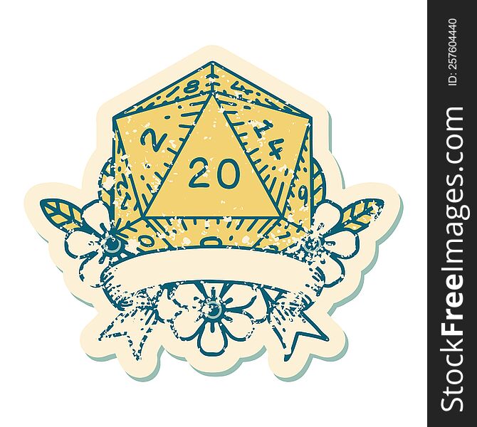 Natural 20 Critical Hit D20 Dice Roll Illustration