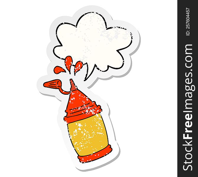 Cartoon Ketchup Bottle And Speech Bubble Distressed Sticker