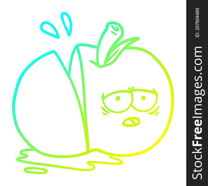 cold gradient line drawing of a cartoon sliced apple