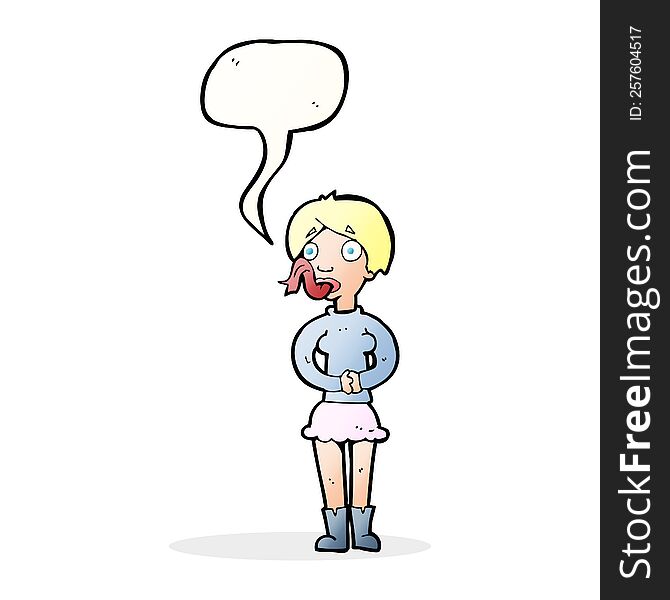 cartoon woman with snake tongue with speech bubble