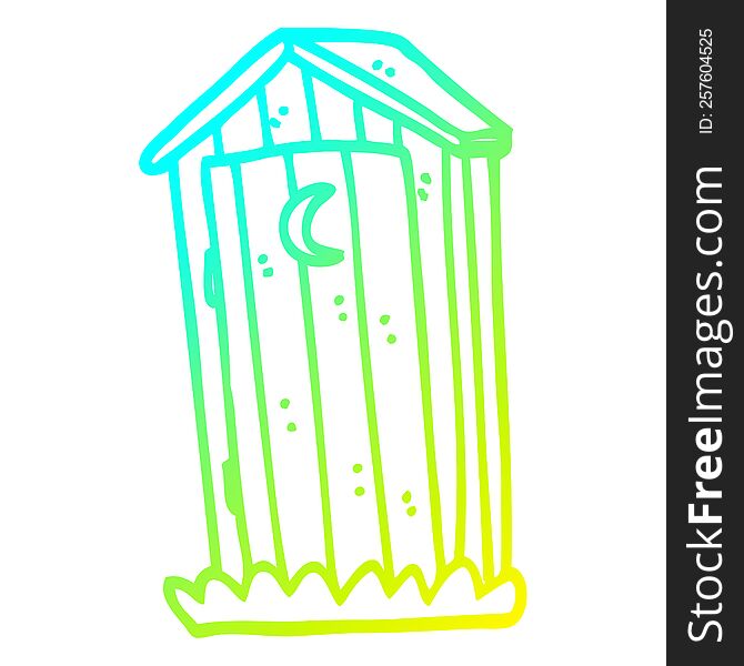 cold gradient line drawing of a cartoon old outdoor toilet