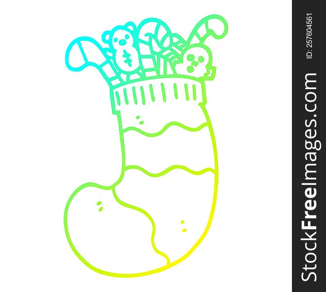 cold gradient line drawing of a cartoon christmas stocking