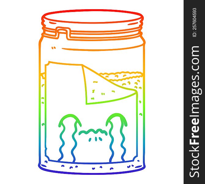 rainbow gradient line drawing of a cartoon glass jar crying